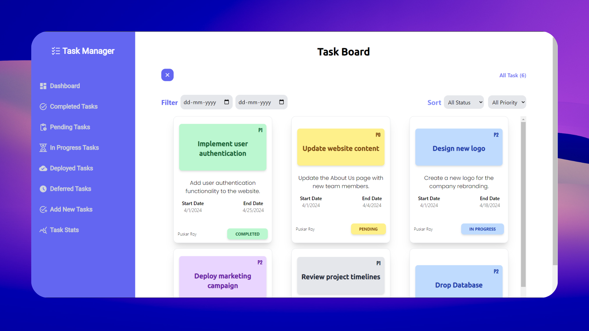 GitHub - Puskar-Roy/Task-Management-Web: Task Management Website In ...