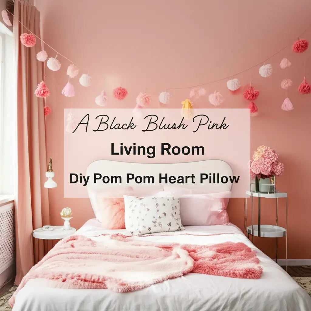 A Black Blush Pink Living Room Diy Pom Pom Heart Pillow