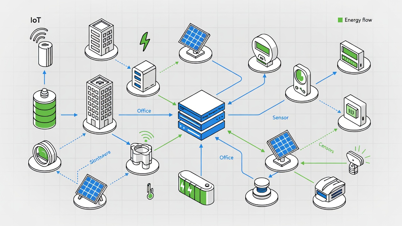 Sơ đồ minh họa hệ thống IoT quản lý năng lượng thông minh trong văn phòng