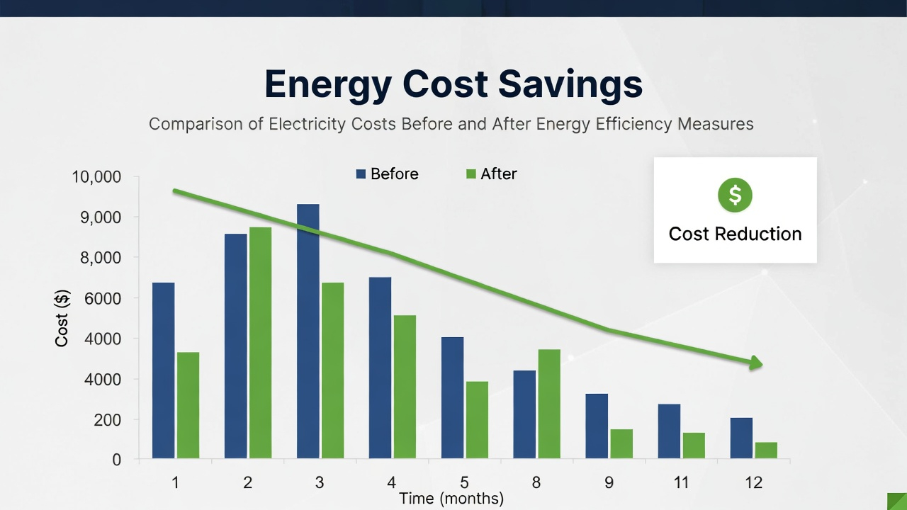 Biểu đồ tài chính minh họa lợi ích tiết kiệm chi phí điện năng cho doanh nghiệp