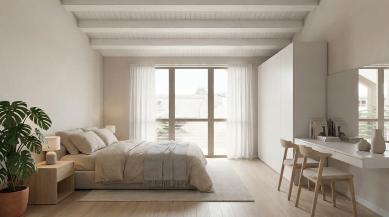 Camera padronale - Travi a vista e luce naturale