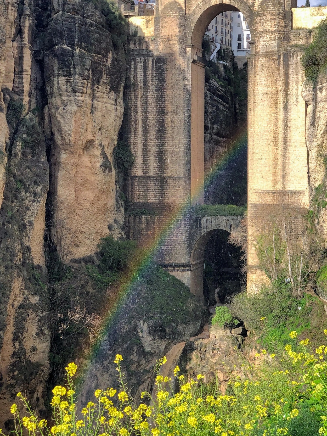 View from opposite side of bridge with rainbow