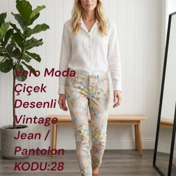 #Vero #Moda #Çiçek #Desenli #Vintage #Jean / #Pantolon KODU:28  - İkinci El Ürün - Jextle
