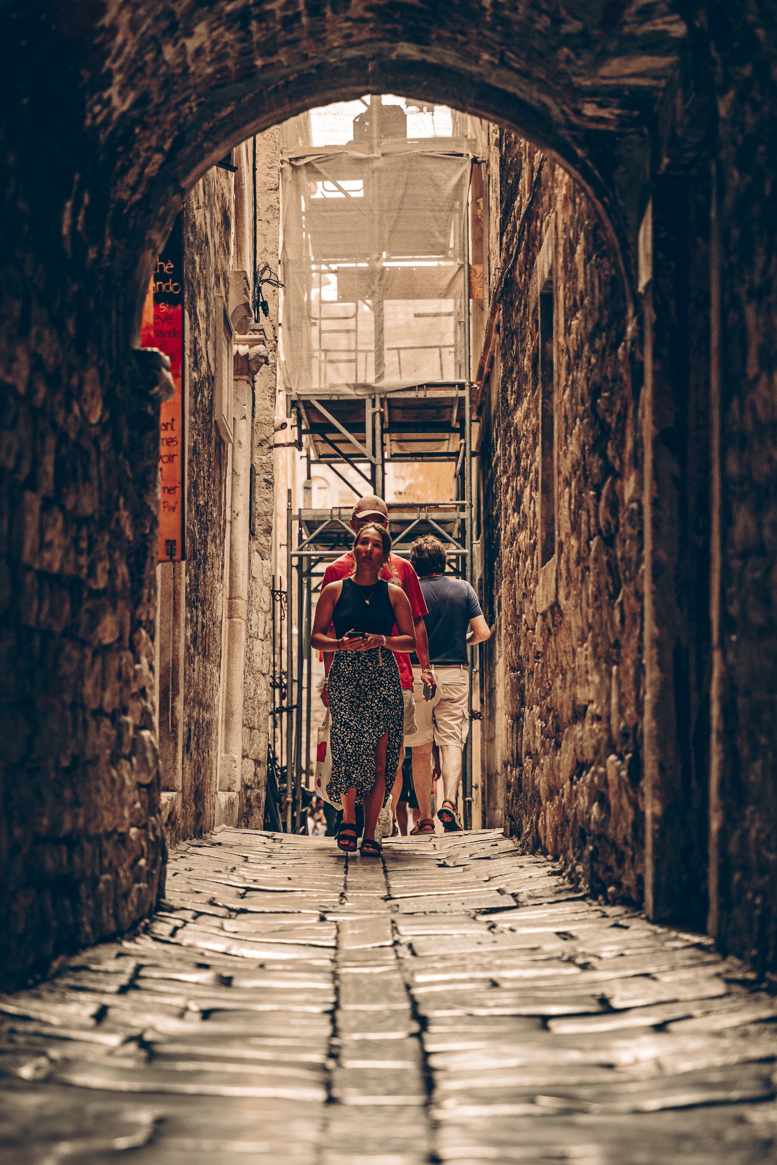 People walking on the old narrow streets of Split