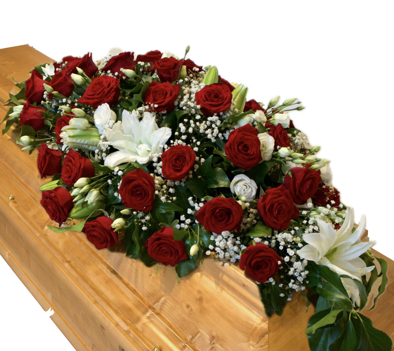 Sarggesteck aus Rosen und Lilien "Immerwährende Liebe"