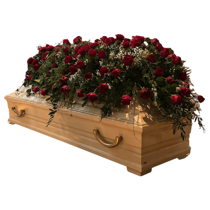 Sargdecke aus roten Rosen "Erinnerung"
