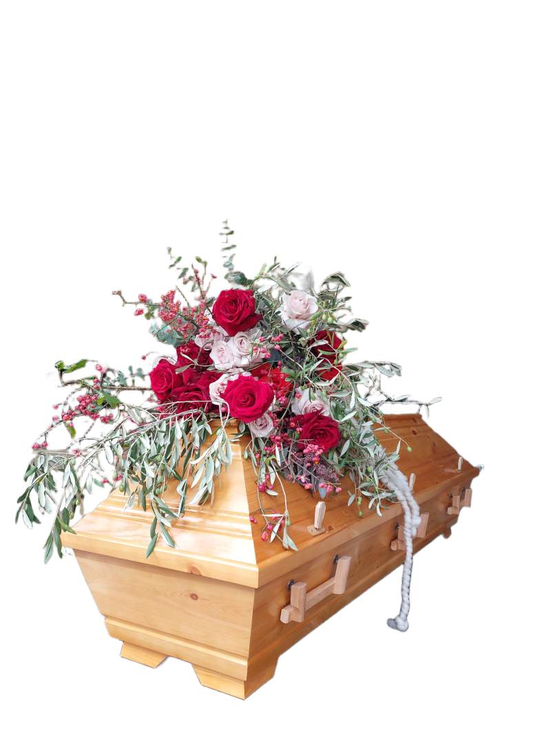 Sarggesteck in pinken & rosa Rosen "Lichtreise".