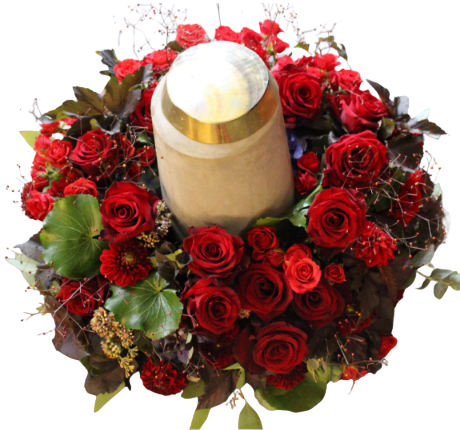 Urnenkranz aus roten Rosen "Herzensgruß".