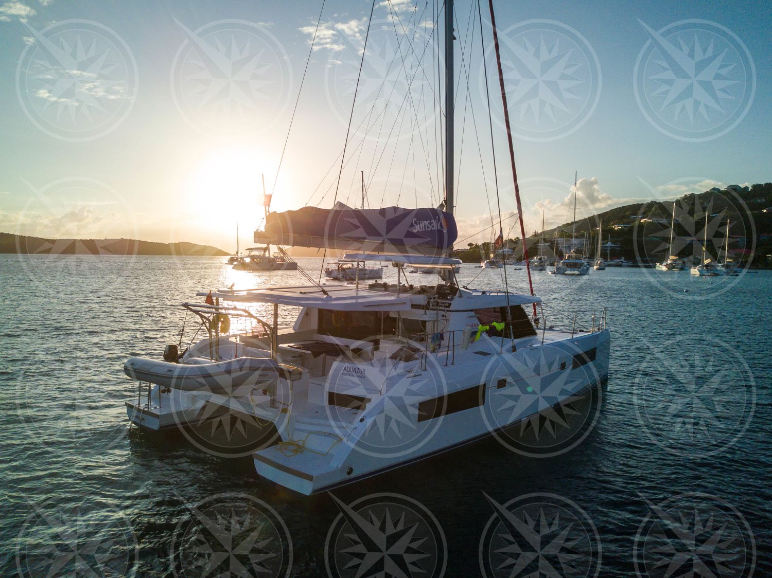 Yacht anchored at sunset