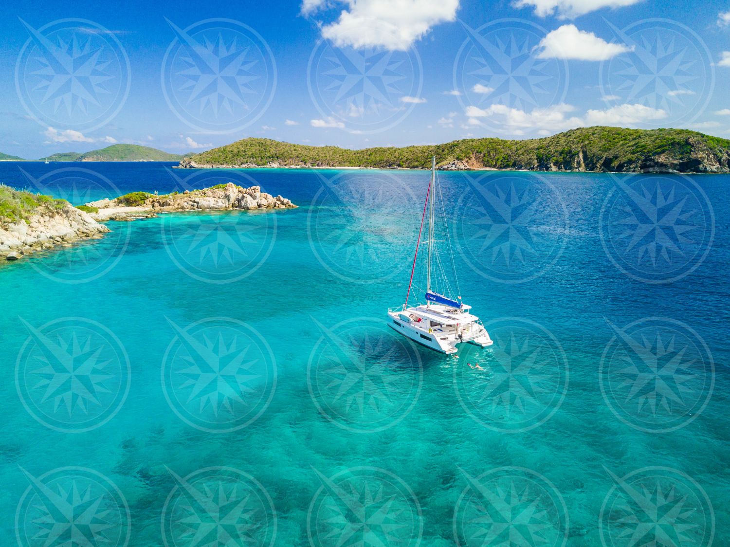 Yacht at anchor from above