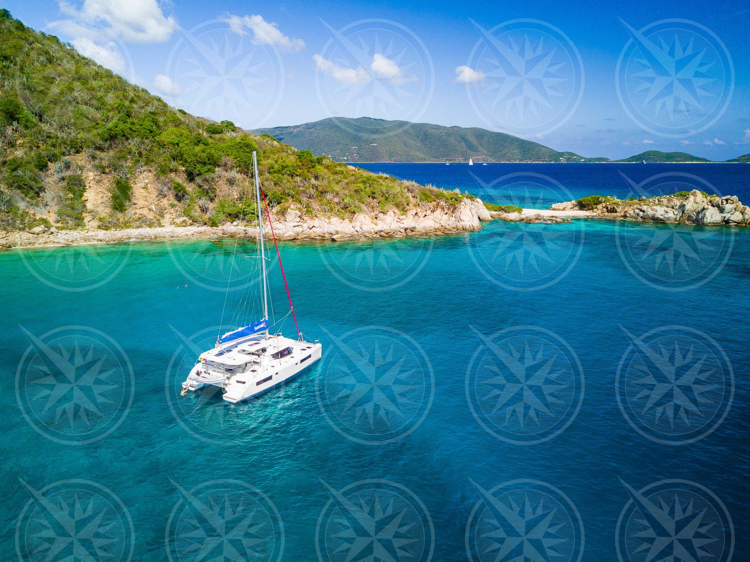 Yacht at anchor from above