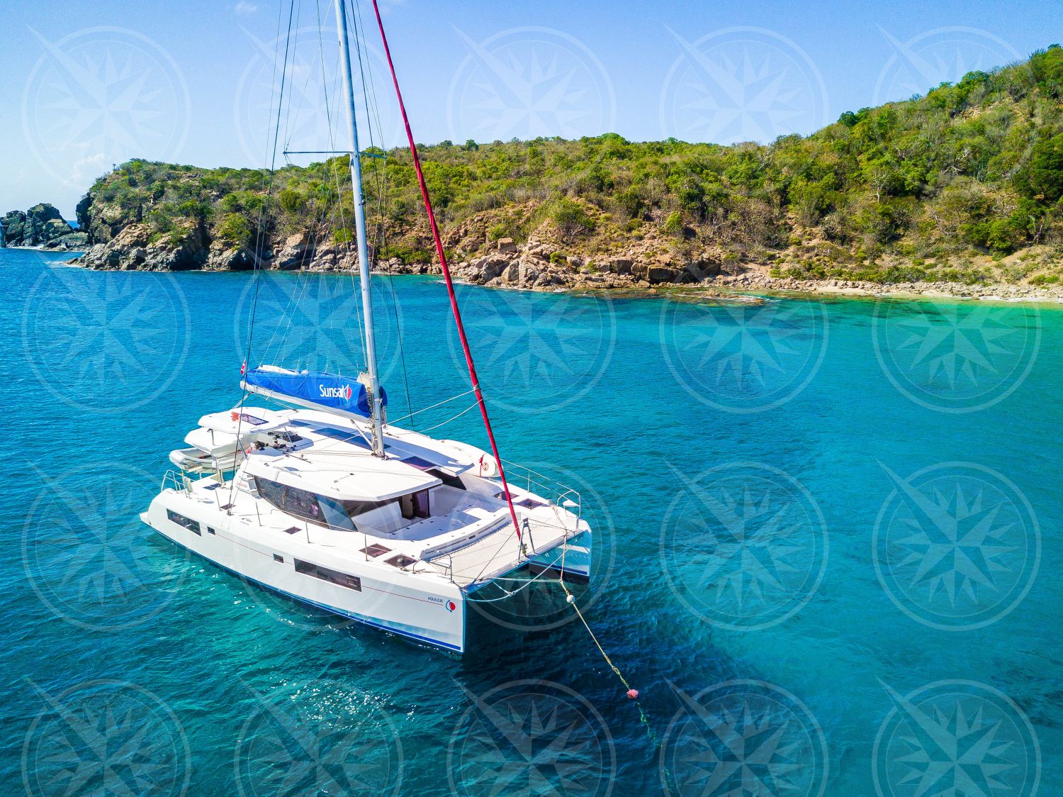 Yacht at anchor from above