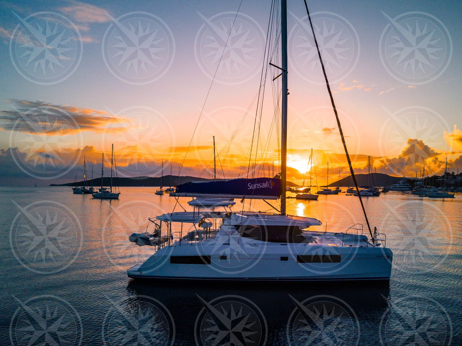 Catamaran at sunset