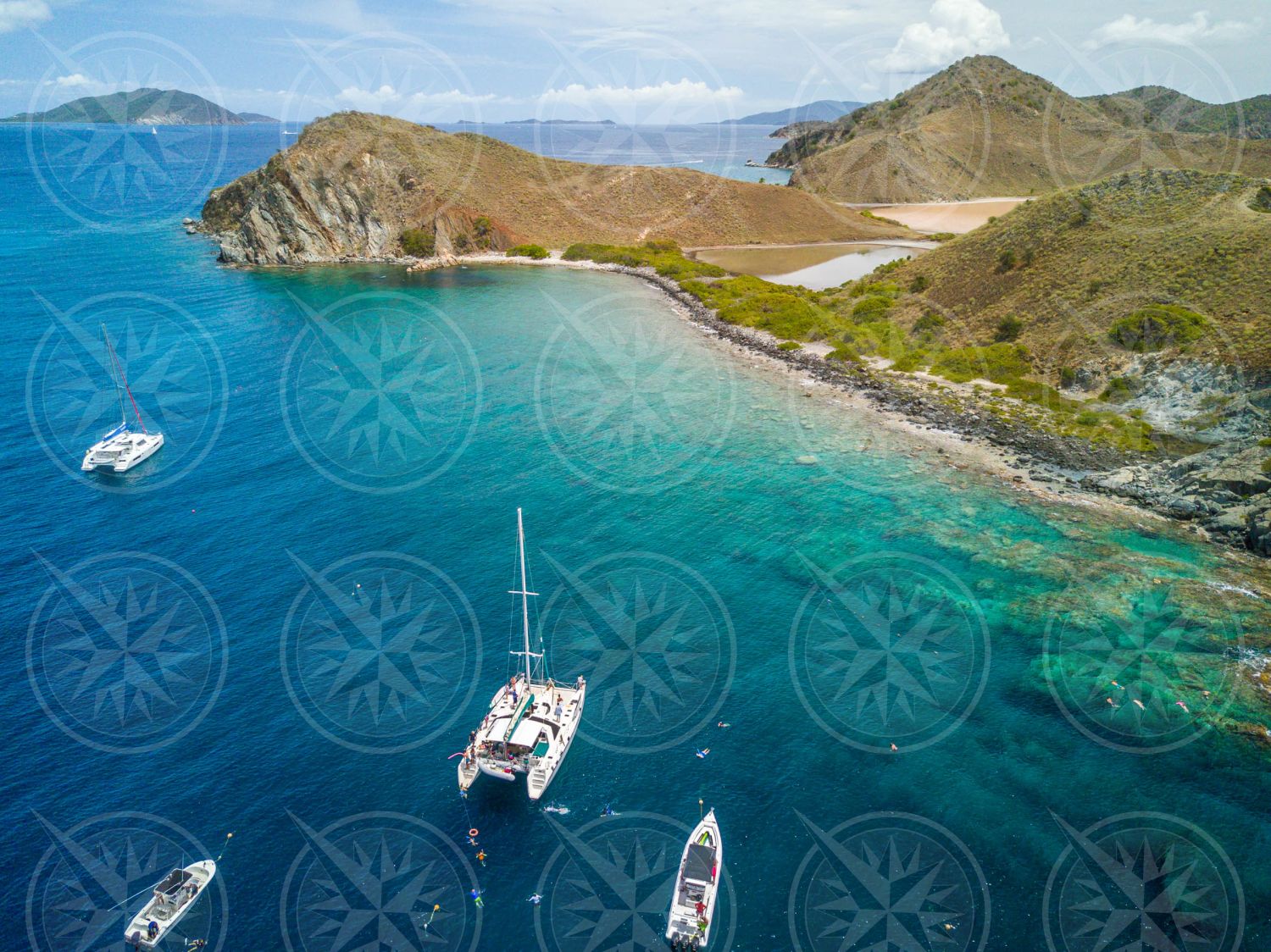 Boats off Salt Island from above