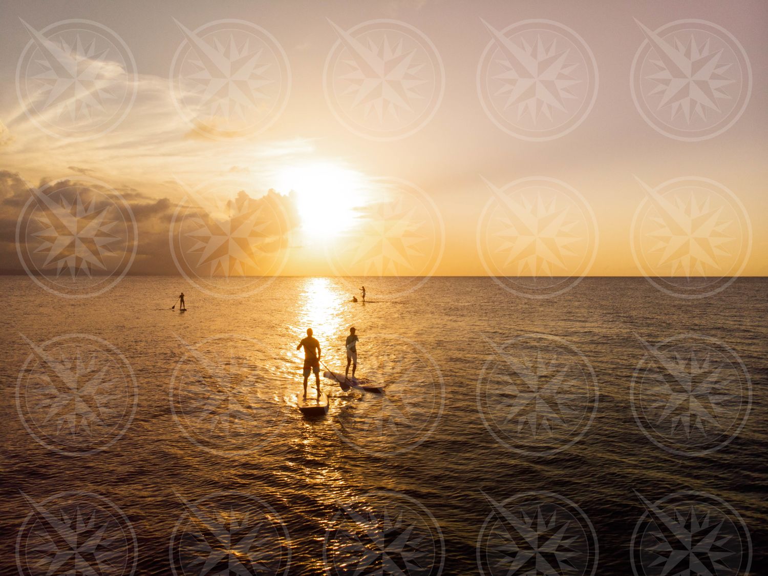 Stand up paddle boarding at sunset