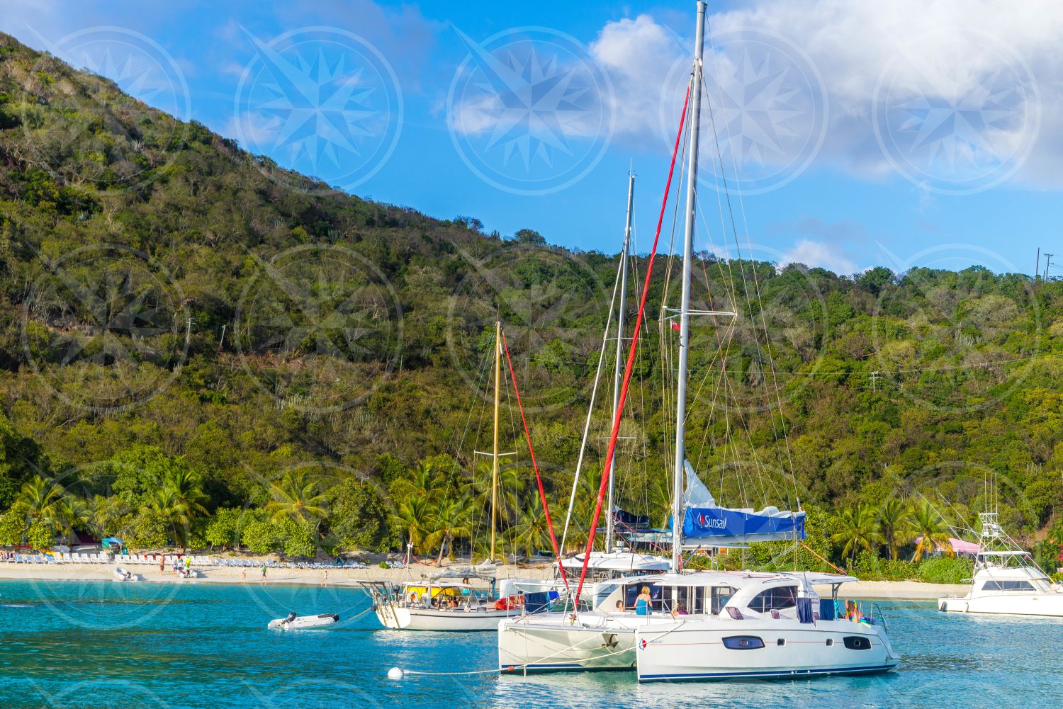 Sailboats in anchorage of White Bay, Jost Van Dyke, British Virgin Islands