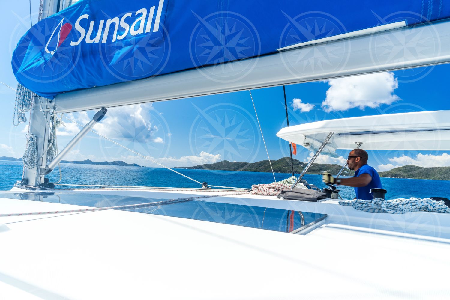 Sailboat with man at the helm