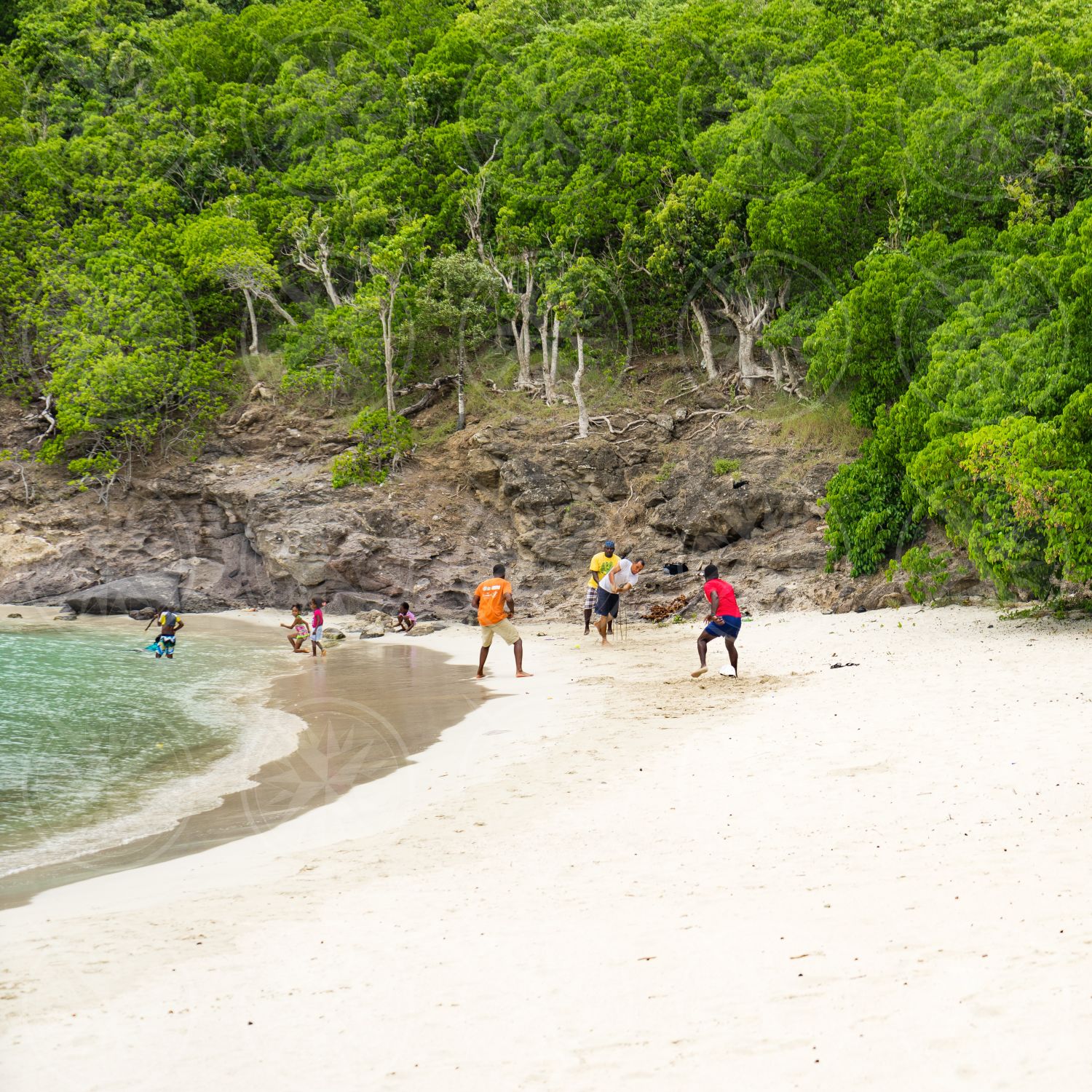 Playing cricket on Deepwater Bay Beach