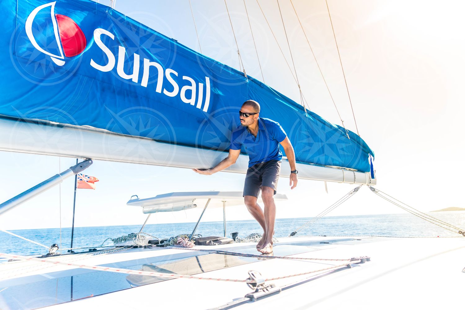 Man walking on sailboat