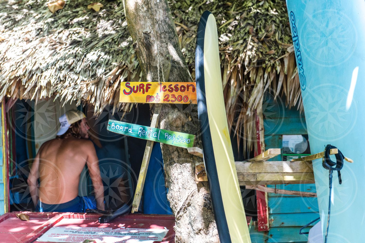 Surf lessons sign with surfers