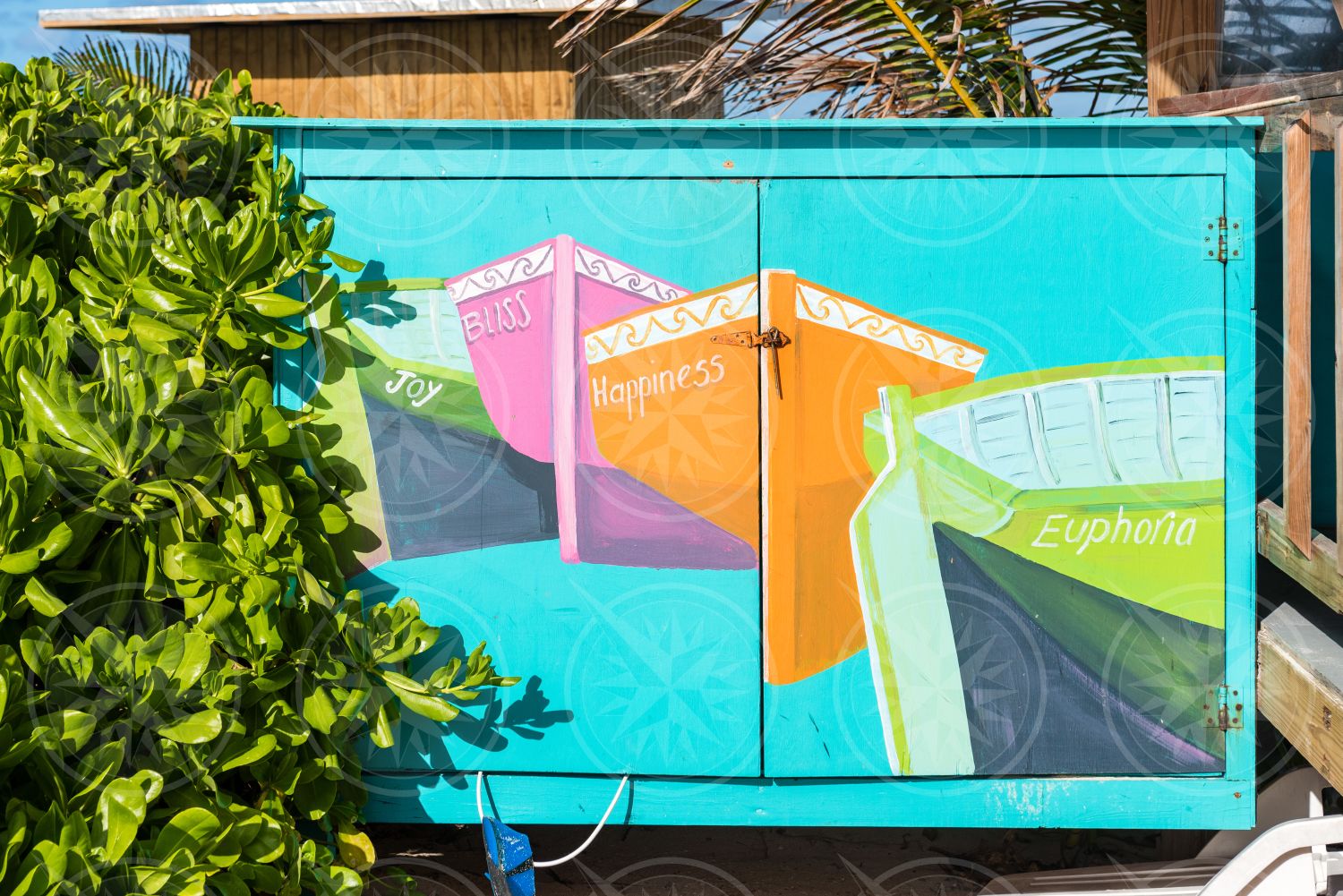 Colorful boat mural