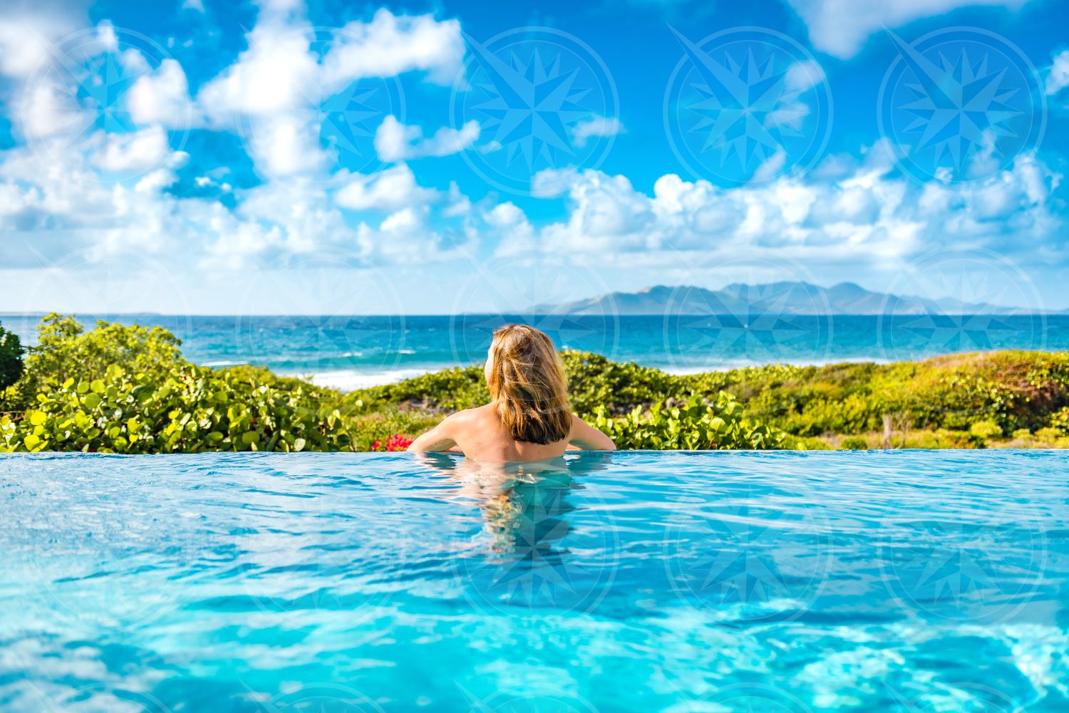 In a pool looking out at St. Martin