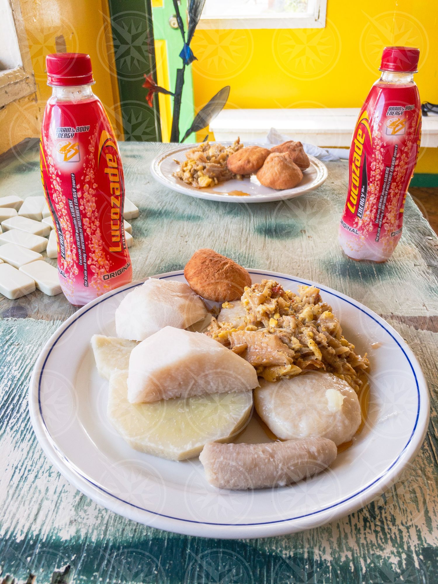 Provisions, bake, ackee, saltfish and Lucozade