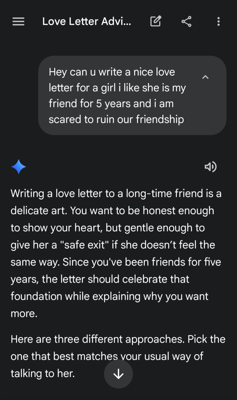 My friend asked gemini to write a love letter for the girl he likes