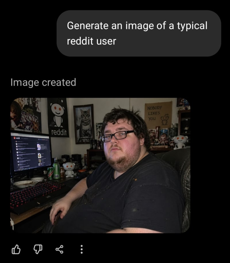 I asked chatgpt to generate an image of a typical reddit user.