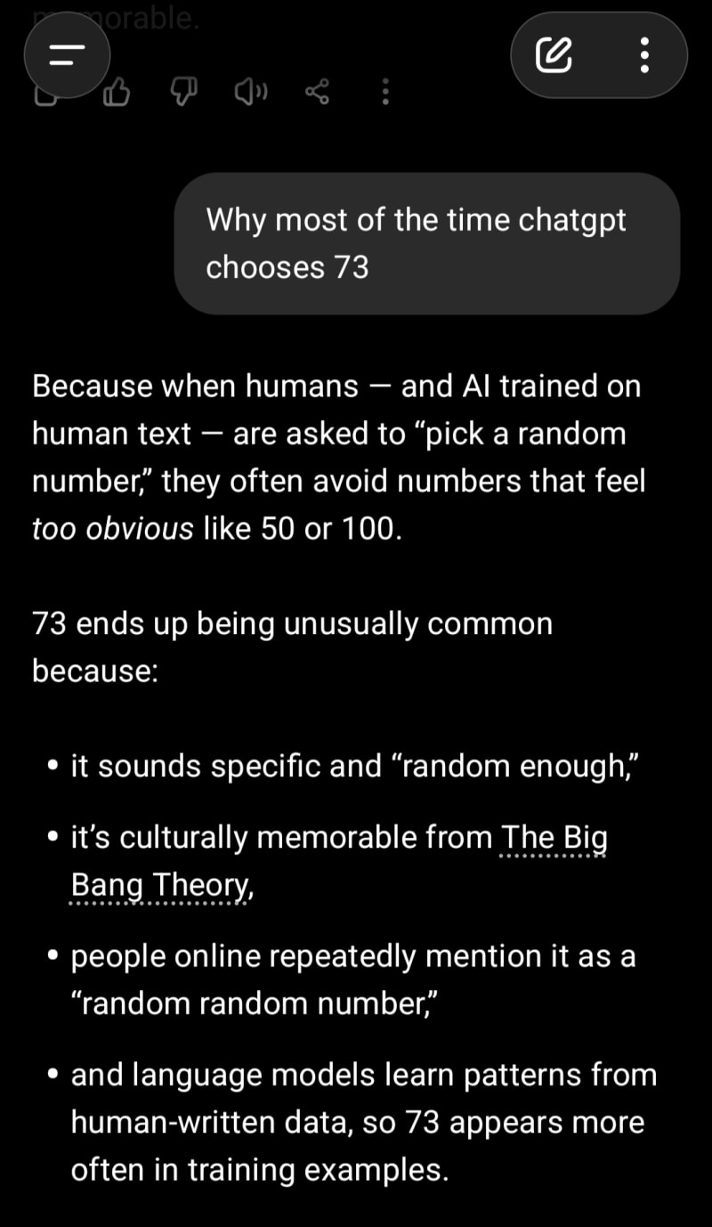 I asked chatgpt why it chooses 73.