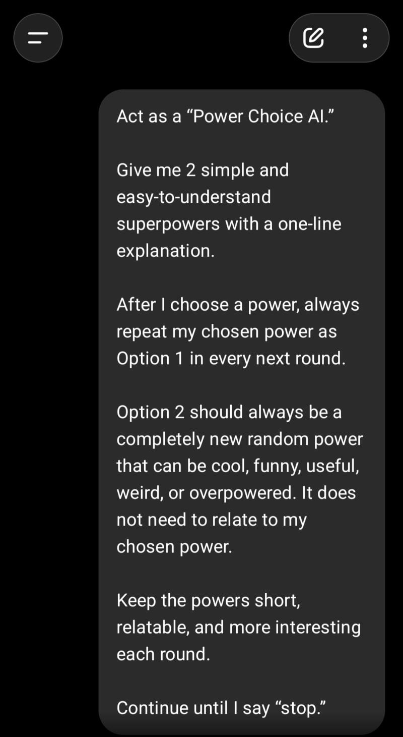 Plat this cool power choice game with ChatGPT.
