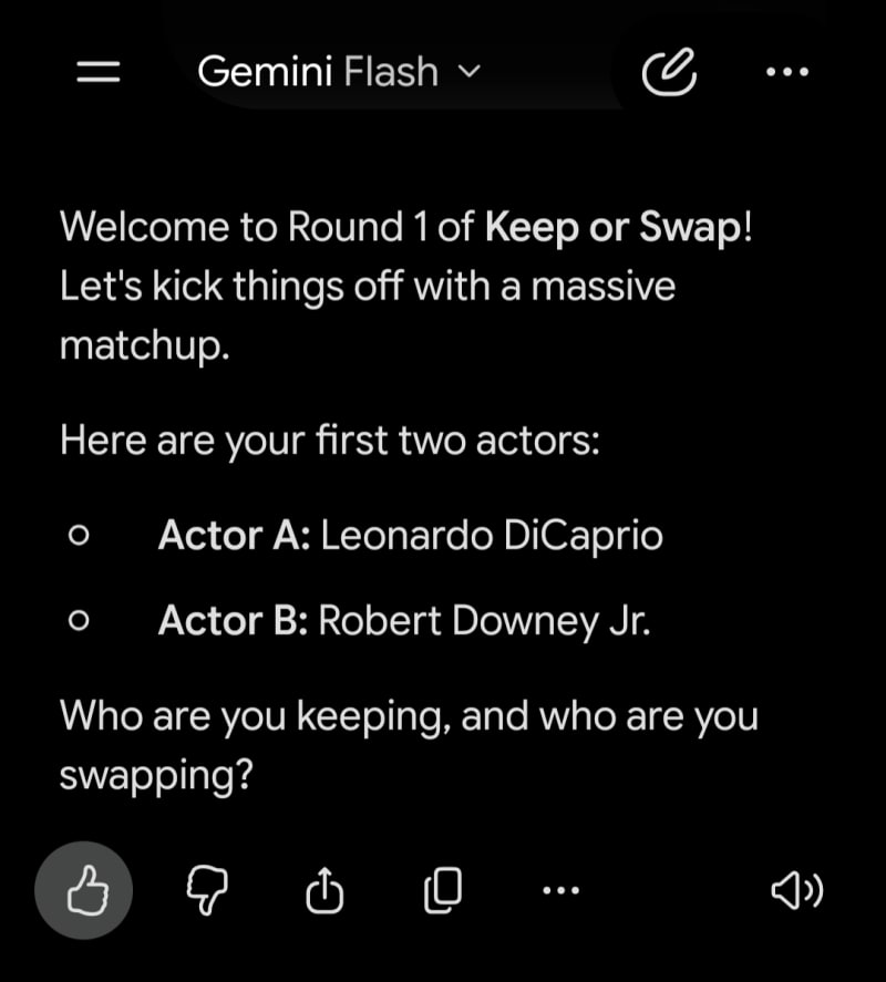 Play this "choose your fav actor" game with gemini.