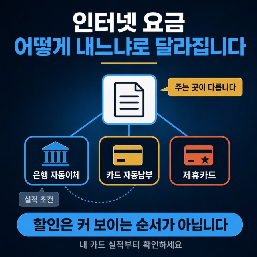 인터넷 요금, 납부 방법으로도 달라집니다 (자동이체·카드 할인 조합 비교)