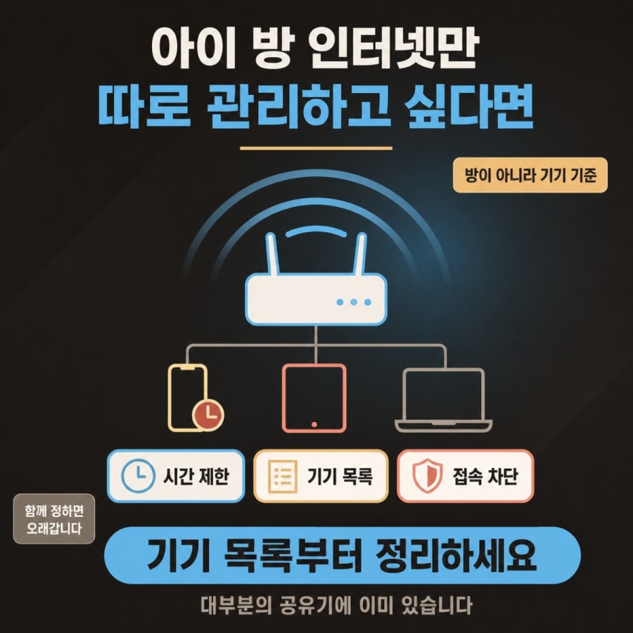 아이 방 인터넷만 따로 관리할 수 있나요? (공유기로 하는 시간 제한과 기기 분리)