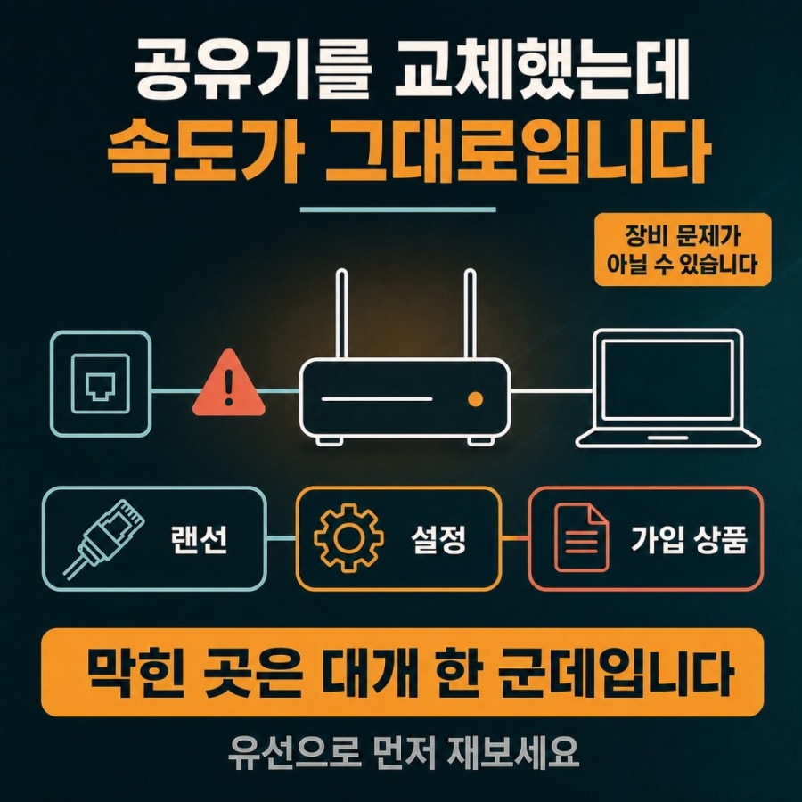 공유기를 새로 샀는데 속도가 그대로입니다 (교체 후 점검 순서)