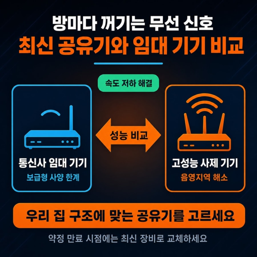 WiFi 7 공유기 교체 효과와 통신사 임대 공유기 성능 비교 (무선 음영지역과 속도 저하 해결)