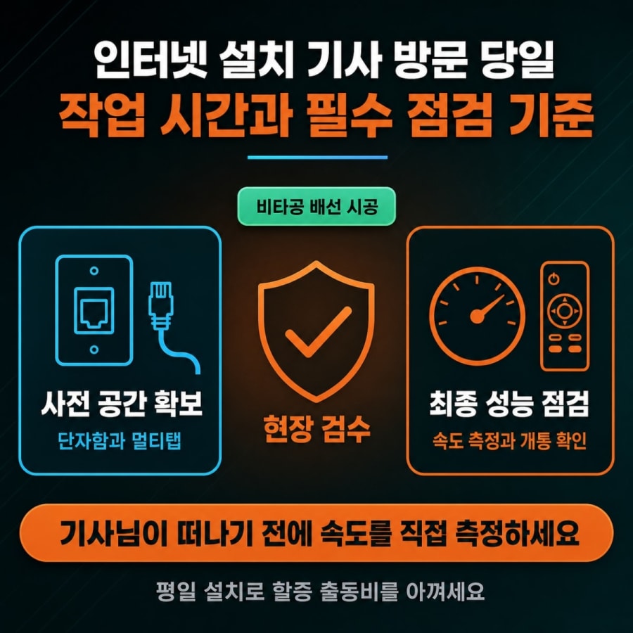 인터넷 설치 당일 기사 방문 전 필수 체크리스트 (작업 소요 시간과 설치비 아끼는 법)