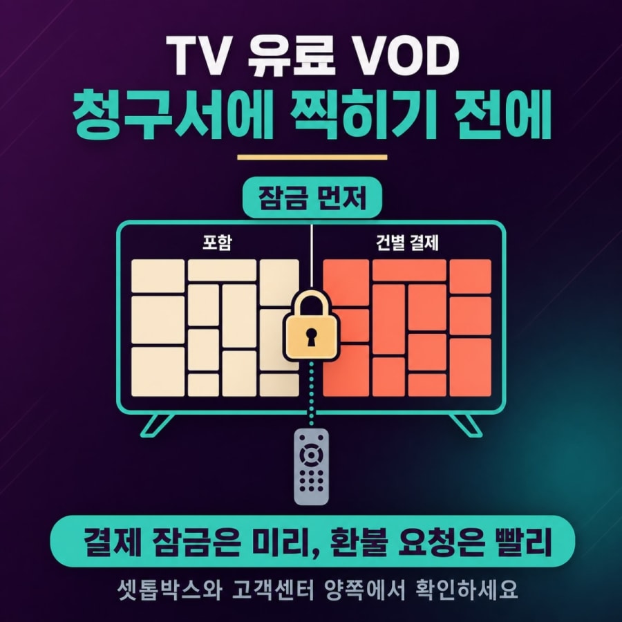 TV에서 영화 한 편 봤을 뿐인데 요금이 늘었습니다 (유료 VOD 구매 잠금과 환불 요청 순서)