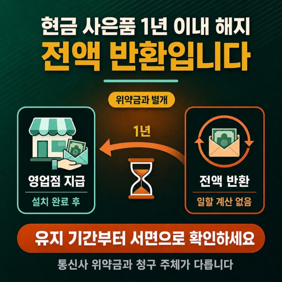 현금 사은품 받고 1년 안에 해지하면 전액 반환입니다 (영업점 청구 구조와 유지 조건)