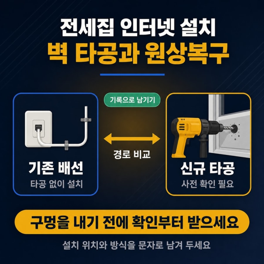 전세집 벽에 구멍 뚫어도 되나요? (인터넷 설치 타공 동의와 원상복구 책임 정리)