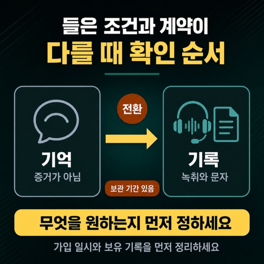 상담에서 들은 조건이 계약서에 없습니다 (가입 녹취 확인 요청과 분쟁 처리 순서)