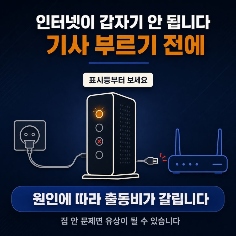 인터넷이 갑자기 안 됩니다 (기사 부르기 전 확인 순서와 출동비가 붙는 경우)