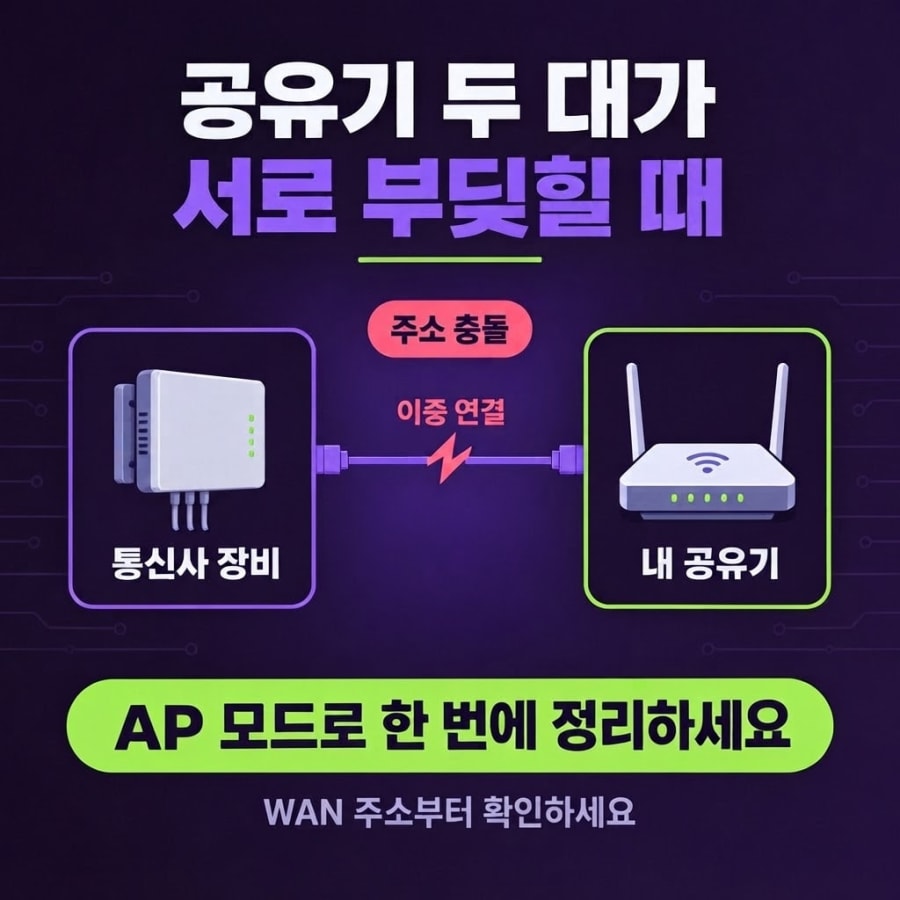 공유기를 하나 더 달았더니 인터넷이 이상해졌습니다