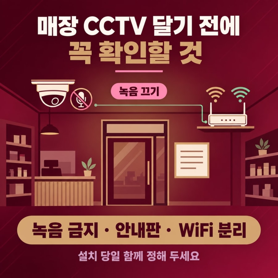 매장 CCTV 달기 전에 확인할 네 가지 (녹음 금지·안내판·WiFi 분리 정리)