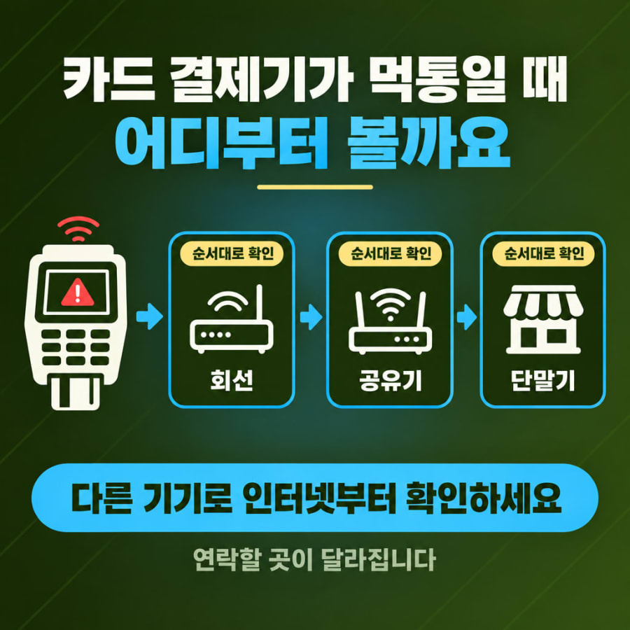 카드 결제기가 갑자기 먹통입니다 (회선·공유기·단말기 순서로 원인 좁히기)
