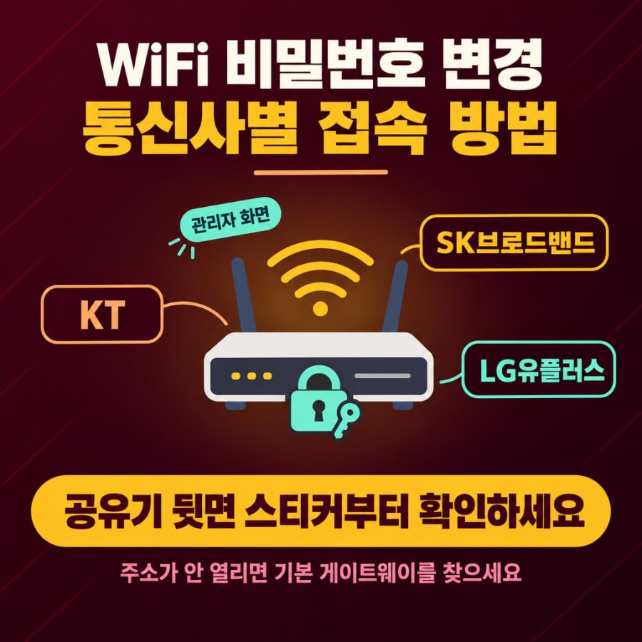 WiFi 비밀번호 변경, 통신사마다 들어가는 주소가 다릅니다 (KT·SK브로드밴드·LG유플러스 공유기 관리자 접속과 초기 계정)