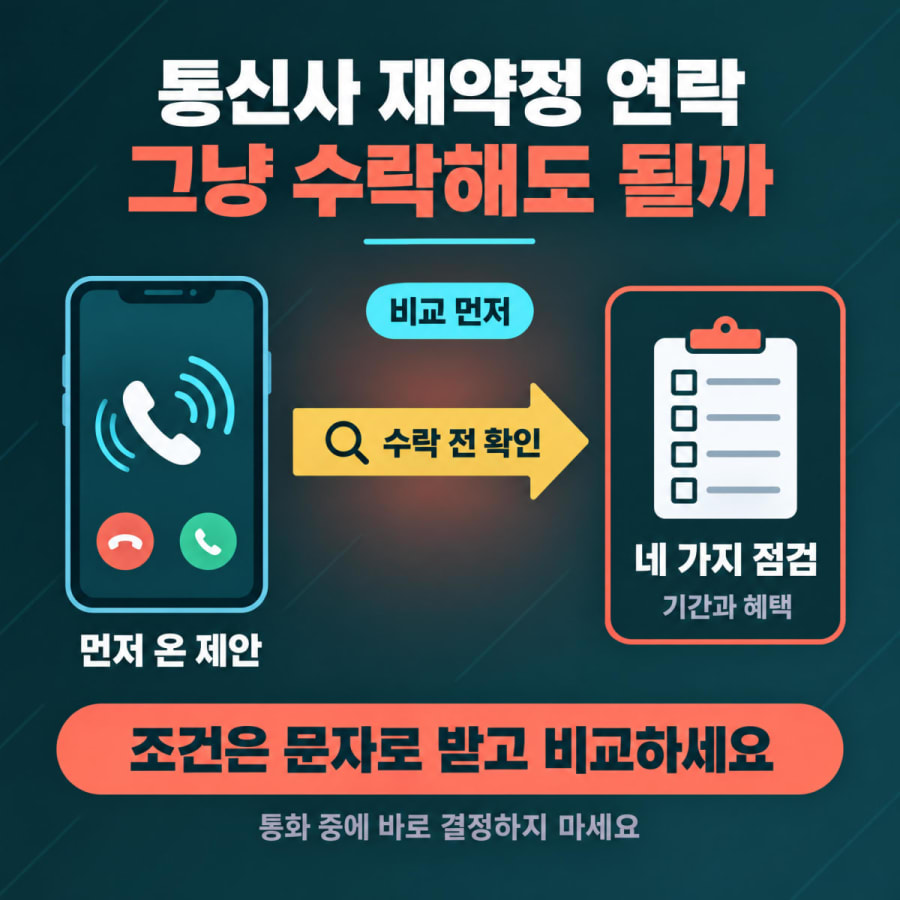 인터넷 재약정 통신사 연락, 그냥 수락해도 될까요? (먼저 온 제안에서 확인할 네 가지와 해지 엄포에 선 긋는 이유)