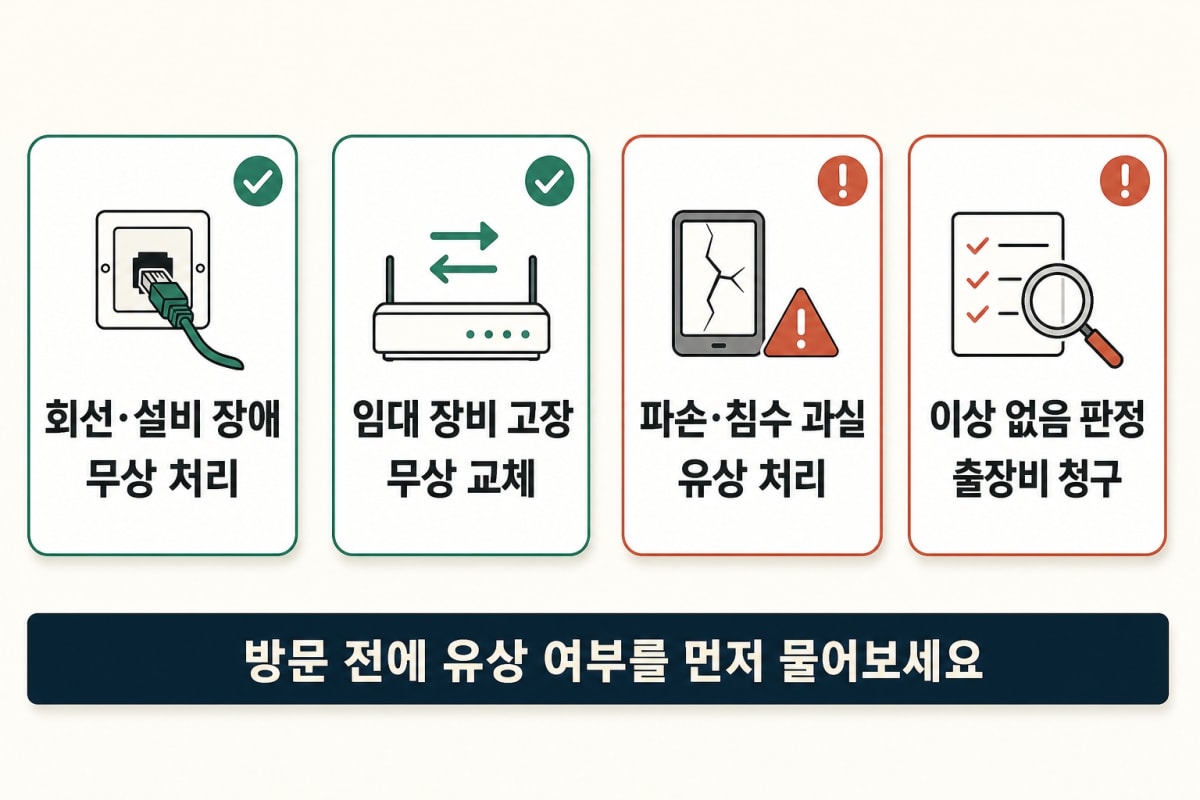 인터넷 고장 신고했는데 출장비를 내라고 합니다