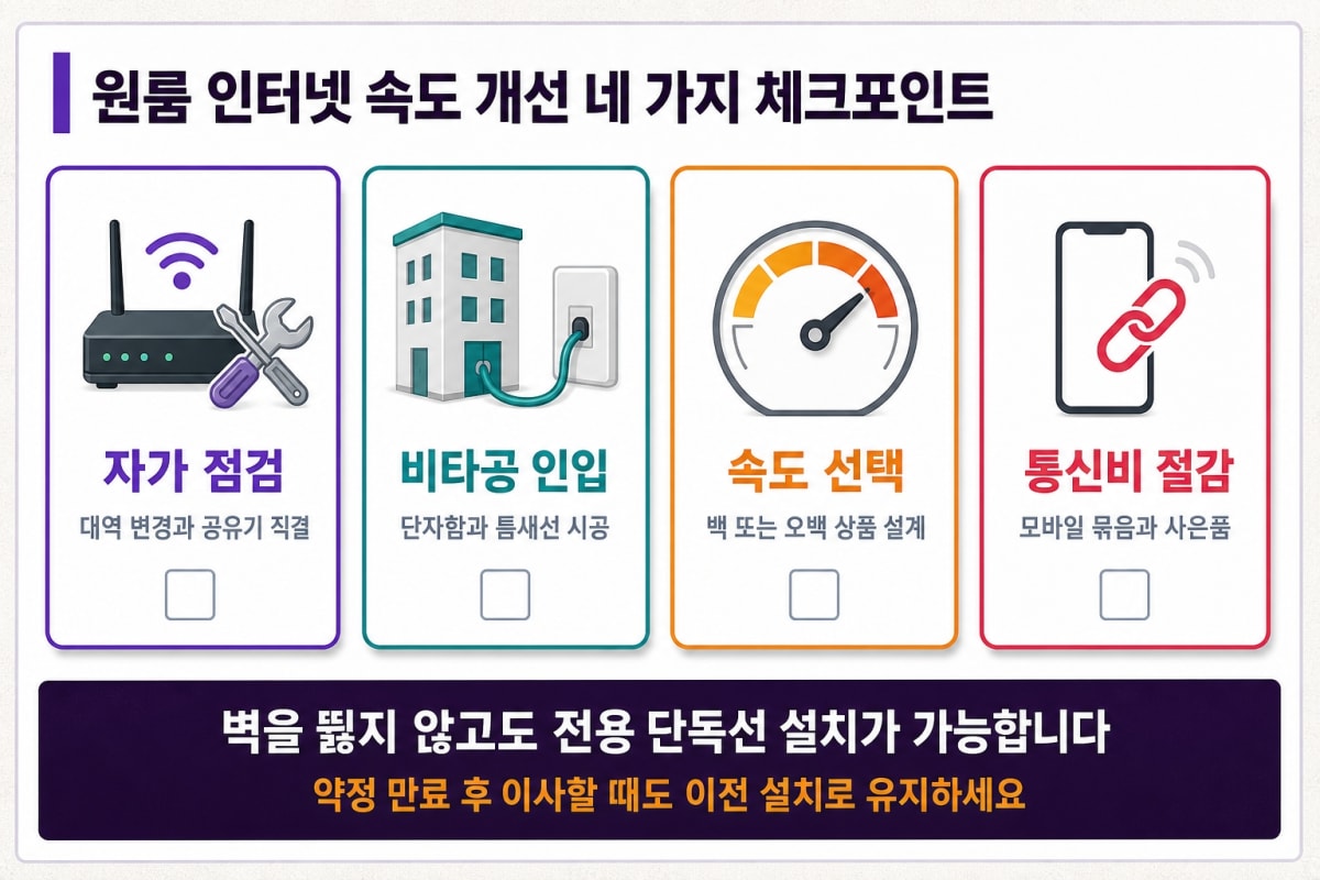 원룸 인터넷 속도 개선과 개별 설치 체크리스트