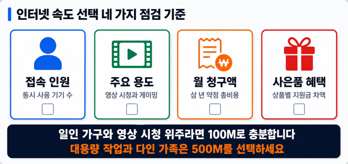 100M와 500M 속도 선택 체크리스트